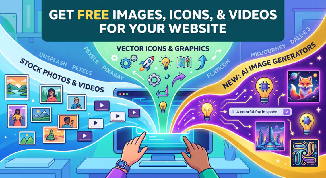 Get free images for your website from Pexels, AI, Dalle, Nano Banana, Pixabay and more infographic