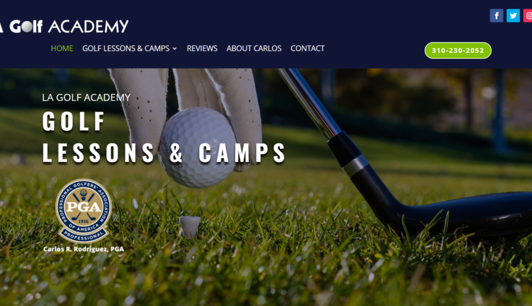 Golf Academy website homepage design - Heroes Golf Course, Westwood, Los Angeles
