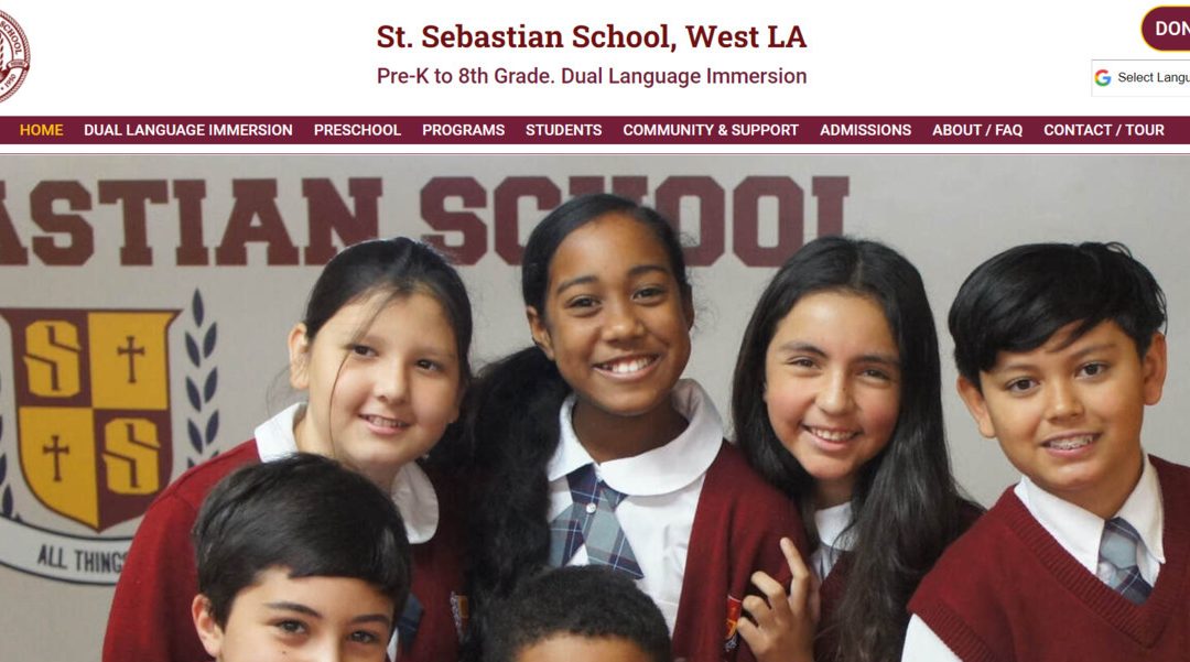Screenshot of homepage for Cathloic School in West Los Angeles website redesign