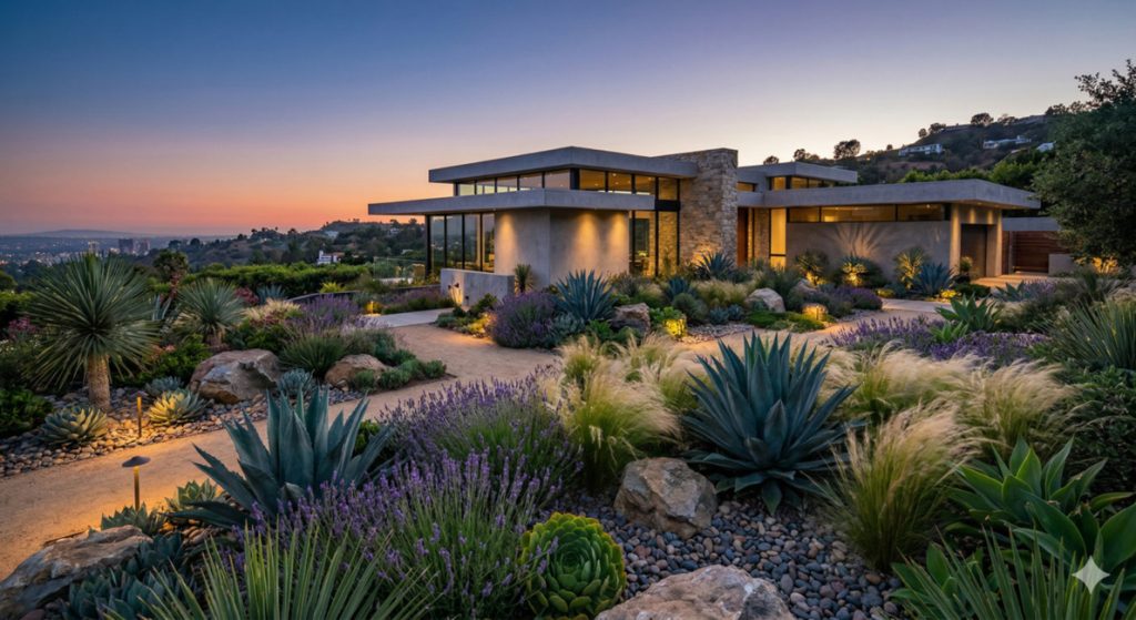 Beverly Hills home landscape garden - imagegenerated by Nano Banana