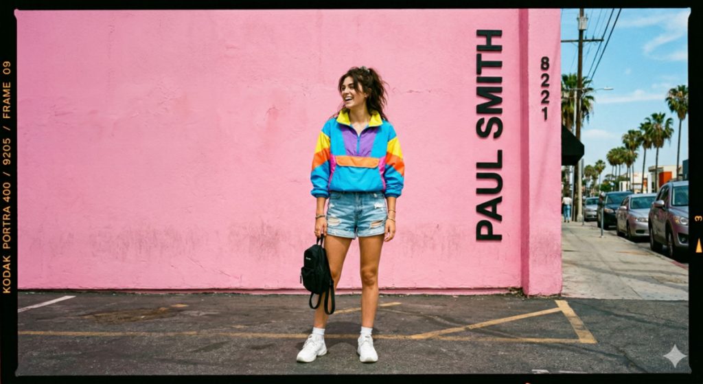 Melrose Ave pink wall Paul Smith generated by AI nano banana